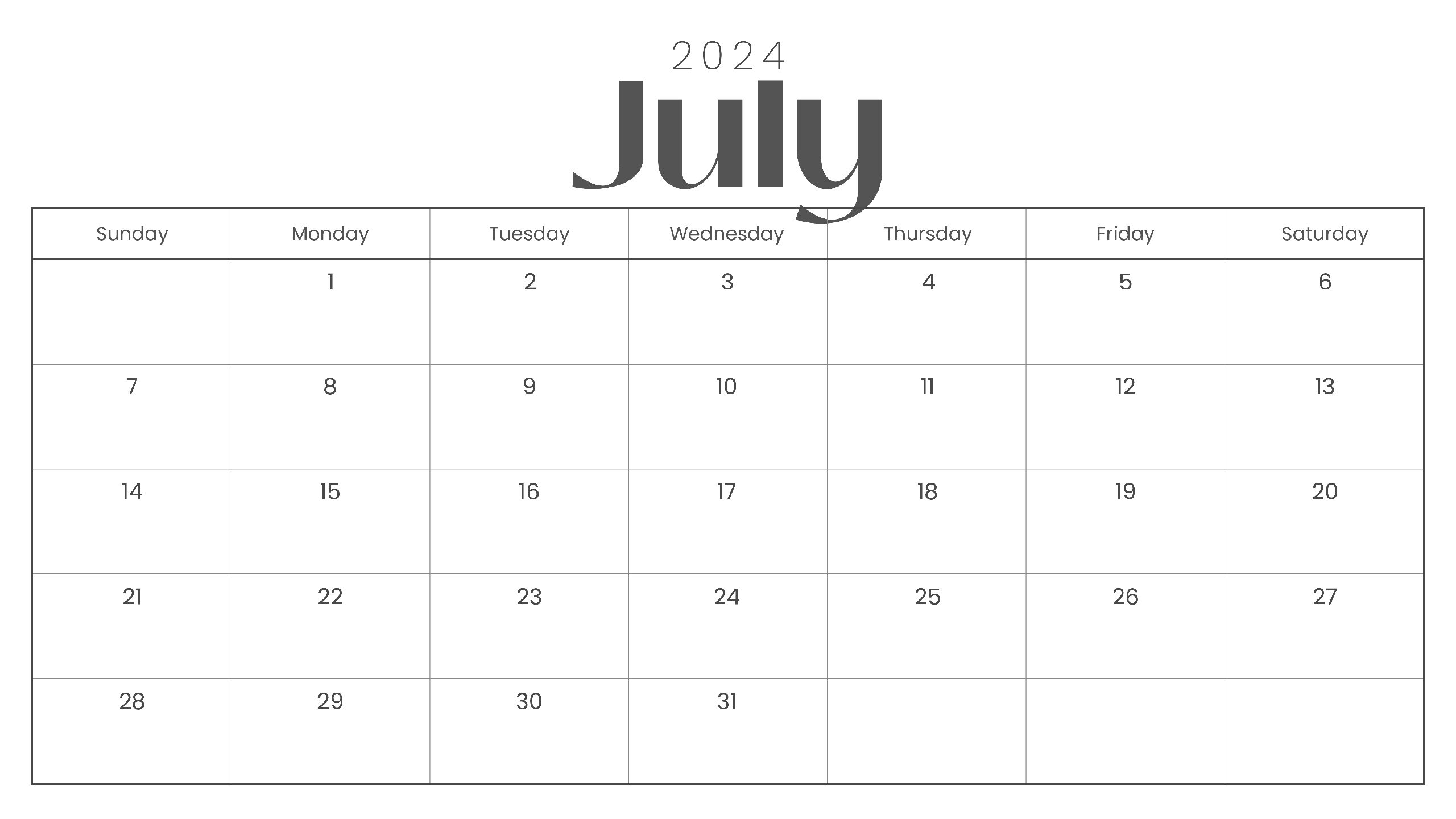 July 2024 Free Printable Calendars